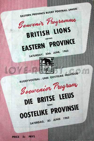 1962 Eastern Province v British Isles  Rugby Programme